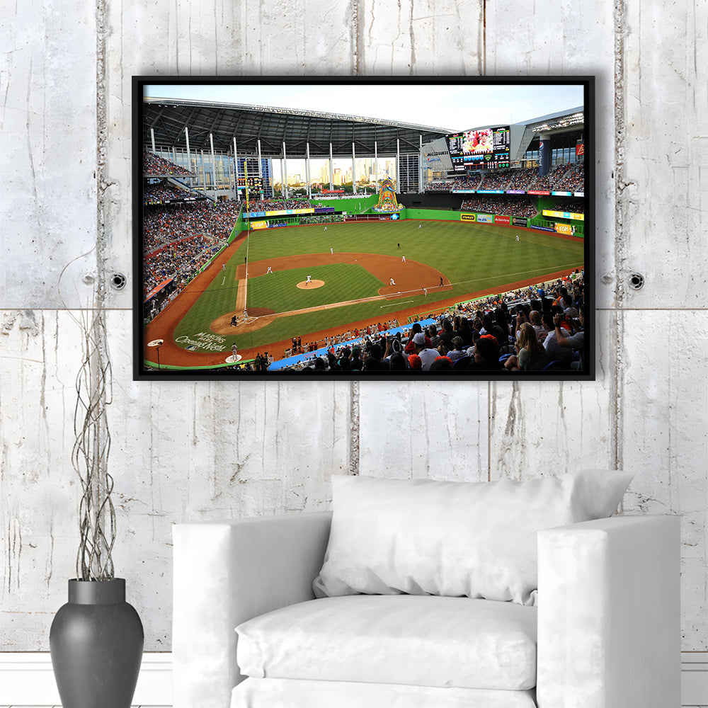 World Baseball Classic Marlins Park, Stadium Canvas, Sport Art, Framed Canvas Print Wall Art, Floating Frame