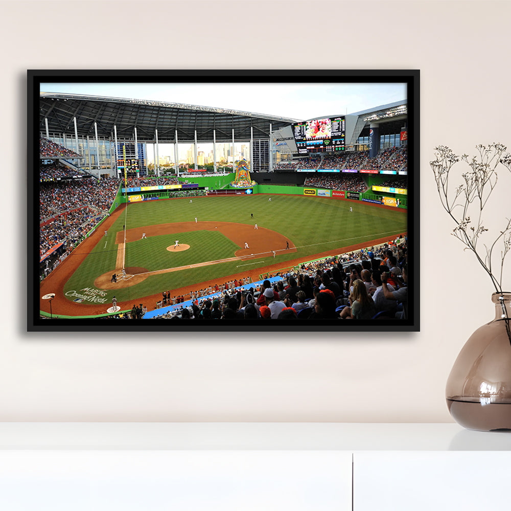 World Baseball Classic Marlins Park, Stadium Canvas, Sport Art, Framed Canvas Print Wall Art, Floating Frame
