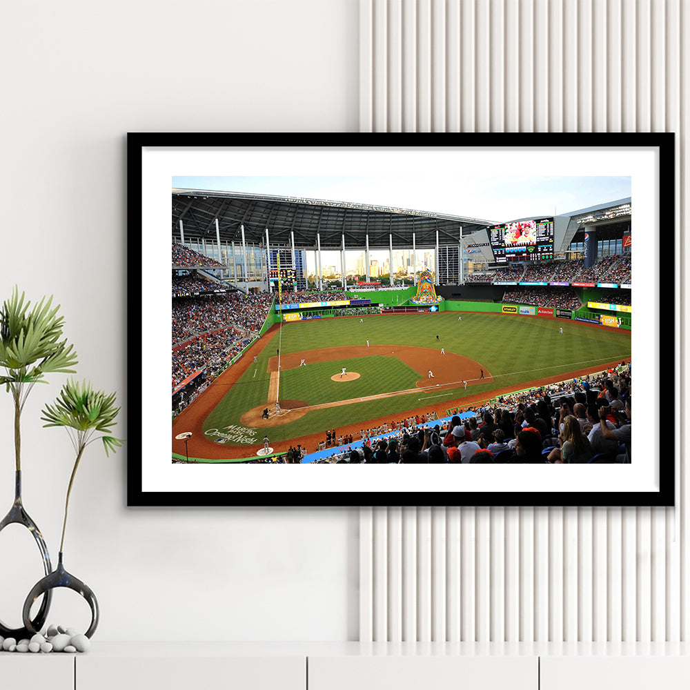 World Baseball Classic Marlins Park, Stadium Canvas, Sport Art, Gift for him, White Border Framed Art Print Wall Decor
