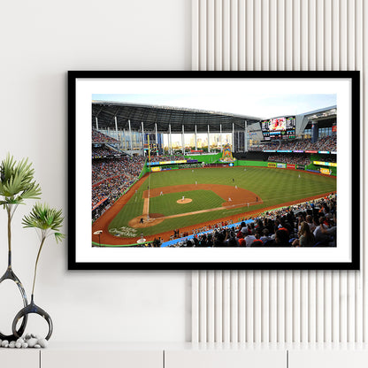 World Baseball Classic Marlins Park, Stadium Canvas, Sport Art, Gift for him, White Border Framed Art Print Wall Decor
