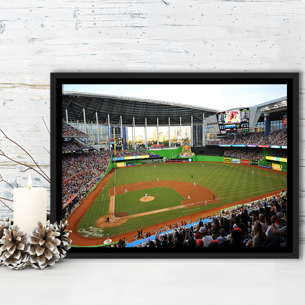 World Baseball Classic Marlins Park, Stadium Canvas, Sport Art, Framed Canvas Print Wall Art, Floating Frame