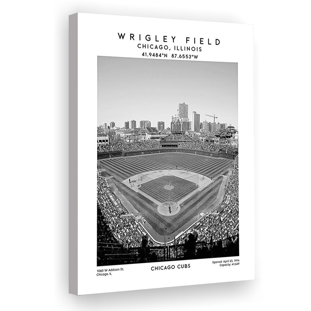 Wrigley Field Stadium Black And White, Chicago Cubs Baseball Stadium Wall Art, Canvas Prints Wall Art, Man Cave Decor
