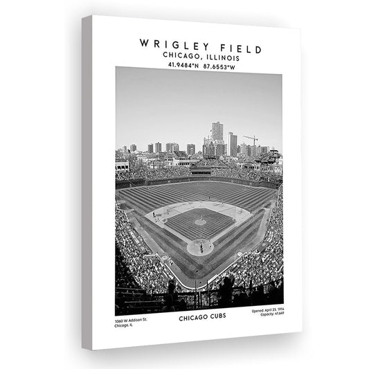 Wrigley Field Stadium Black And White, Chicago Cubs Baseball Stadium Wall Art, Canvas Prints Wall Art, Man Cave Decor