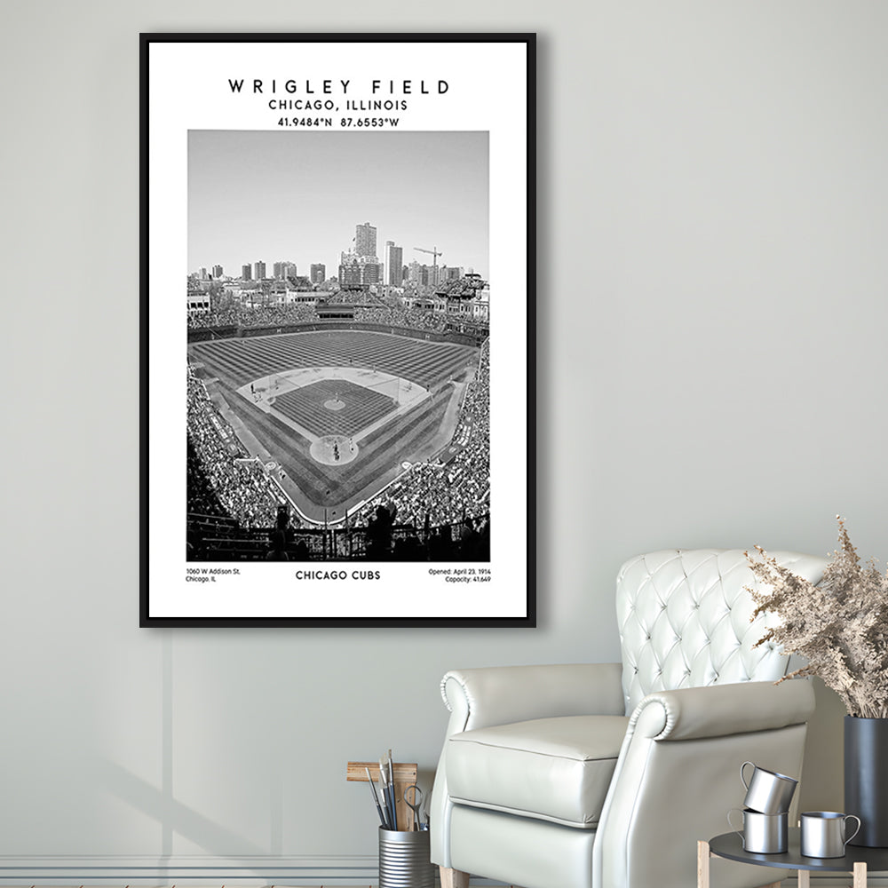 Wrigley Field Stadium Black And White, Chicago Cubs Baseball Stadium Wall Art, Framed Canvas Prints Wall Art