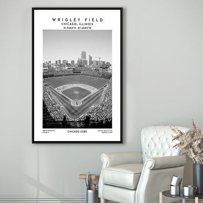 Wrigley Field Stadium Black And White, Chicago Cubs Baseball Stadium Wall Art, Framed Canvas Prints Wall Art