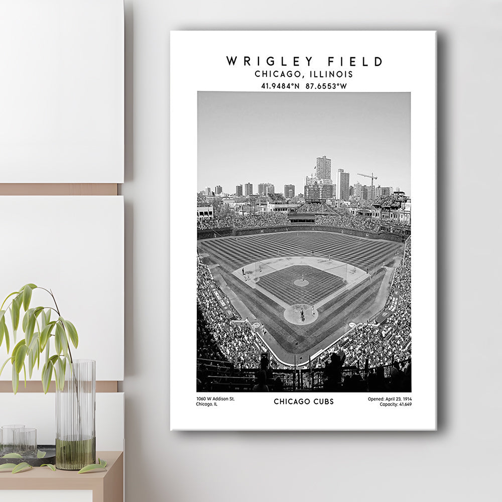 Wrigley Field Stadium Black And White, Chicago Cubs Baseball Stadium Wall Art, Canvas Prints Wall Art, Man Cave Decor