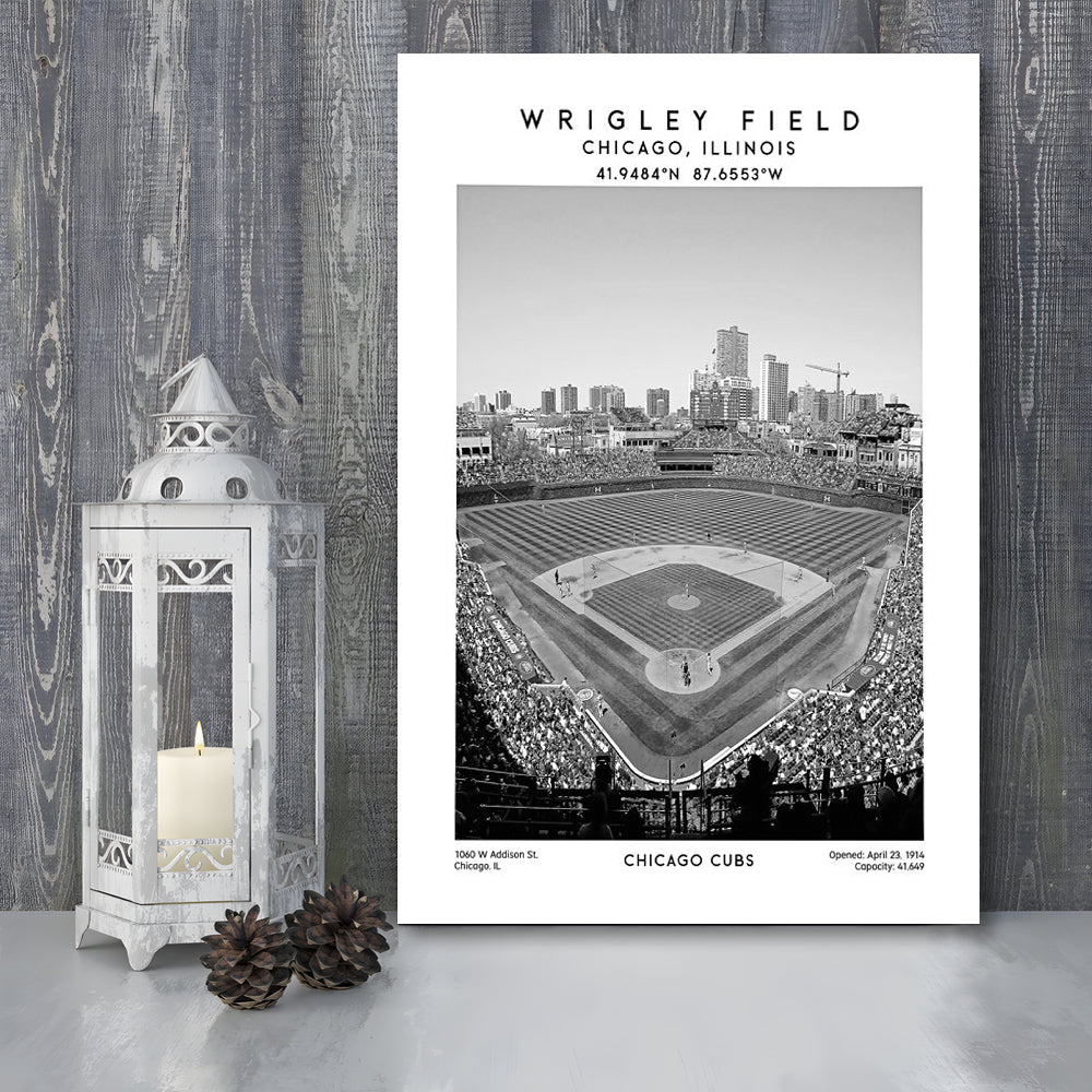 Wrigley Field Stadium Black And White, Chicago Cubs Baseball Stadium Wall Art, Canvas Prints Wall Art, Man Cave Decor