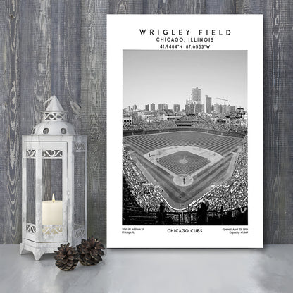 Wrigley Field Stadium Black And White, Chicago Cubs Baseball Stadium Wall Art, Canvas Prints Wall Art, Man Cave Decor