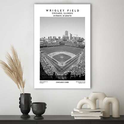 Wrigley Field Stadium Black And White, Chicago Cubs Baseball Stadium Wall Art, Canvas Prints Wall Art, Man Cave Decor