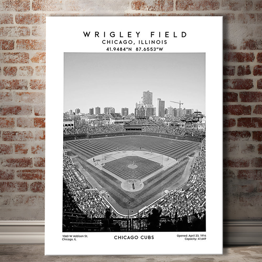 Wrigley Field Stadium Black And White, Chicago Cubs Baseball Stadium Wall Art, Canvas Prints Wall Art, Man Cave Decor