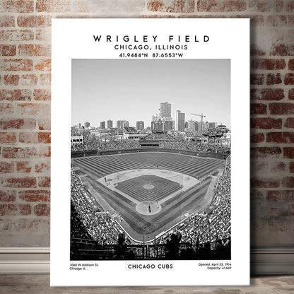 Wrigley Field Stadium Black And White, Chicago Cubs Baseball Stadium Wall Art, Canvas Prints Wall Art, Man Cave Decor