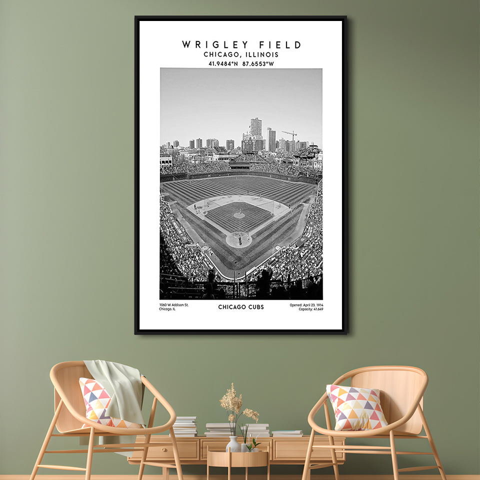 Wrigley Field Stadium Black And White, Chicago Cubs Baseball Stadium Wall Art, Framed Canvas Prints Wall Art