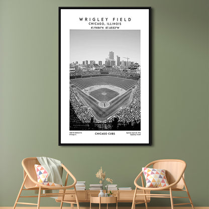 Wrigley Field Stadium Black And White, Chicago Cubs Baseball Stadium Wall Art, Framed Canvas Prints Wall Art