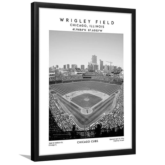 Wrigley Field Stadium Black And White, Chicago Cubs Baseball Stadium Wall Art, Framed Art Prints Wall Decor