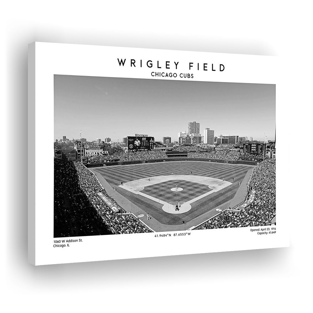 Wrigley Field Stadium Black And White, Chicago Cubs Baseball Stadium Wall Art Print, Canvas Print Wall Art, Man Cave Gift