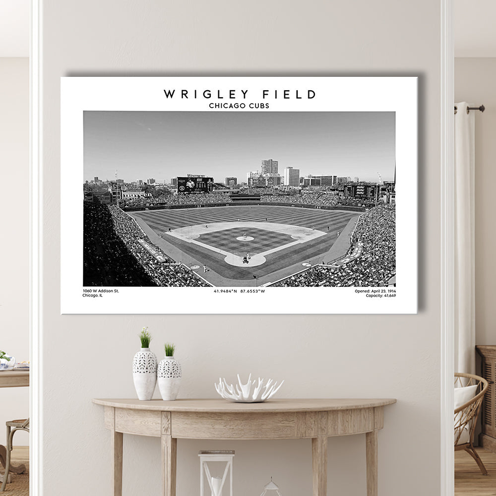 Wrigley Field Stadium Black And White, Chicago Cubs Baseball Stadium Wall Art Print, Canvas Print Wall Art, Man Cave Gift