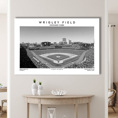 Wrigley Field Stadium Black And White, Chicago Cubs Baseball Stadium Wall Art Print, Canvas Print Wall Art, Man Cave Gift