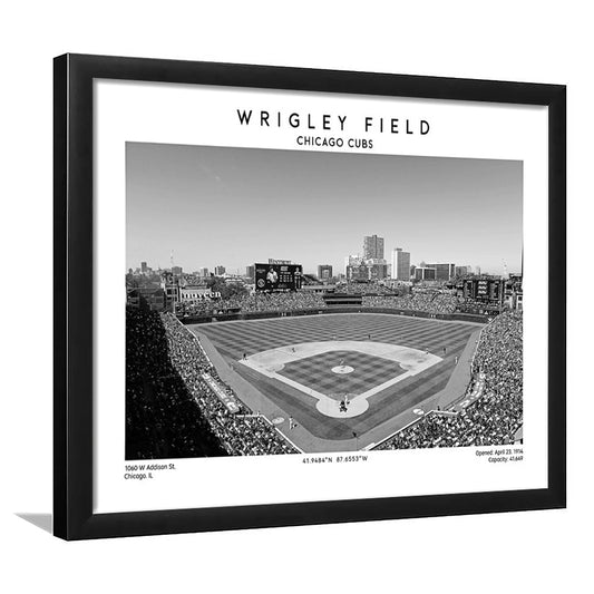 Wrigley Field Stadium Black And White, Chicago Cubs Baseball Stadium Wall Art Print, Framed Art Print Wall Decor