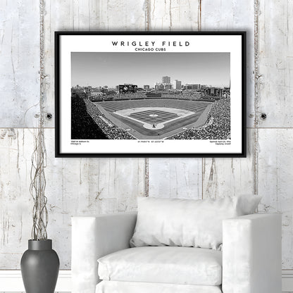 Wrigley Field Stadium Black And White, Chicago Cubs Baseball Stadium Wall Art Print, Framed Canvas Print Wall Art