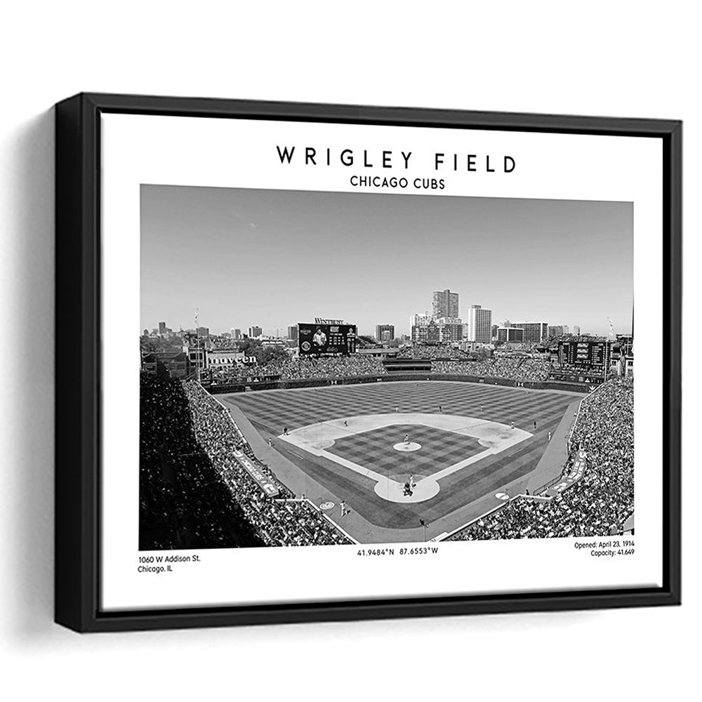 Wrigley Field Stadium Black And White, Chicago Cubs Baseball Stadium Wall Art Print, Framed Canvas Print Wall Art
