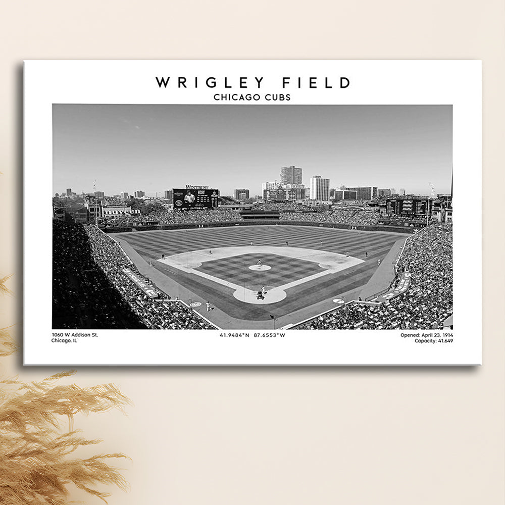 Wrigley Field Stadium Black And White, Chicago Cubs Baseball Stadium Wall Art Print, Canvas Print Wall Art, Man Cave Gift