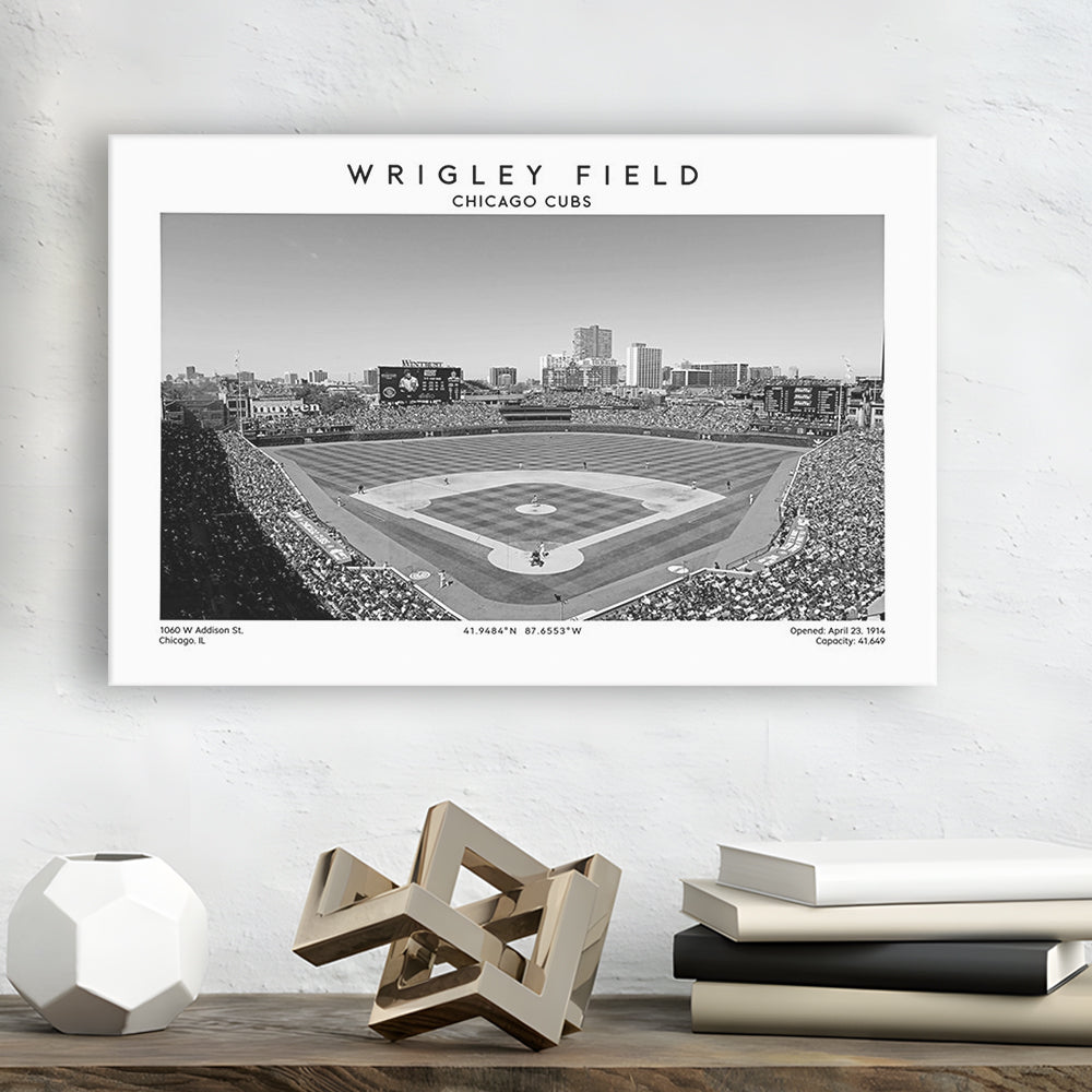 Wrigley Field Stadium Black And White, Chicago Cubs Baseball Stadium Wall Art Print, Canvas Print Wall Art, Man Cave Gift