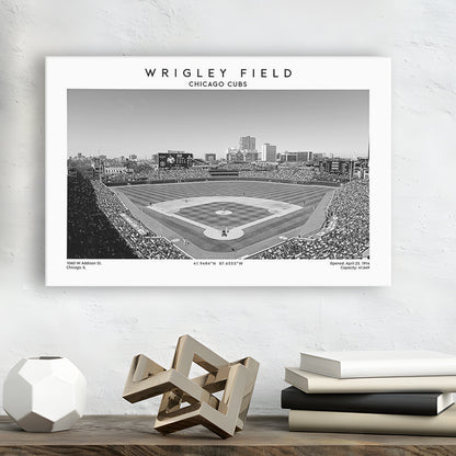 Wrigley Field Stadium Black And White, Chicago Cubs Baseball Stadium Wall Art Print, Canvas Print Wall Art, Man Cave Gift