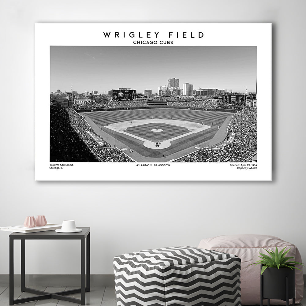 Wrigley Field Stadium Black And White, Chicago Cubs Baseball Stadium Wall Art Print, Canvas Print Wall Art, Man Cave Gift