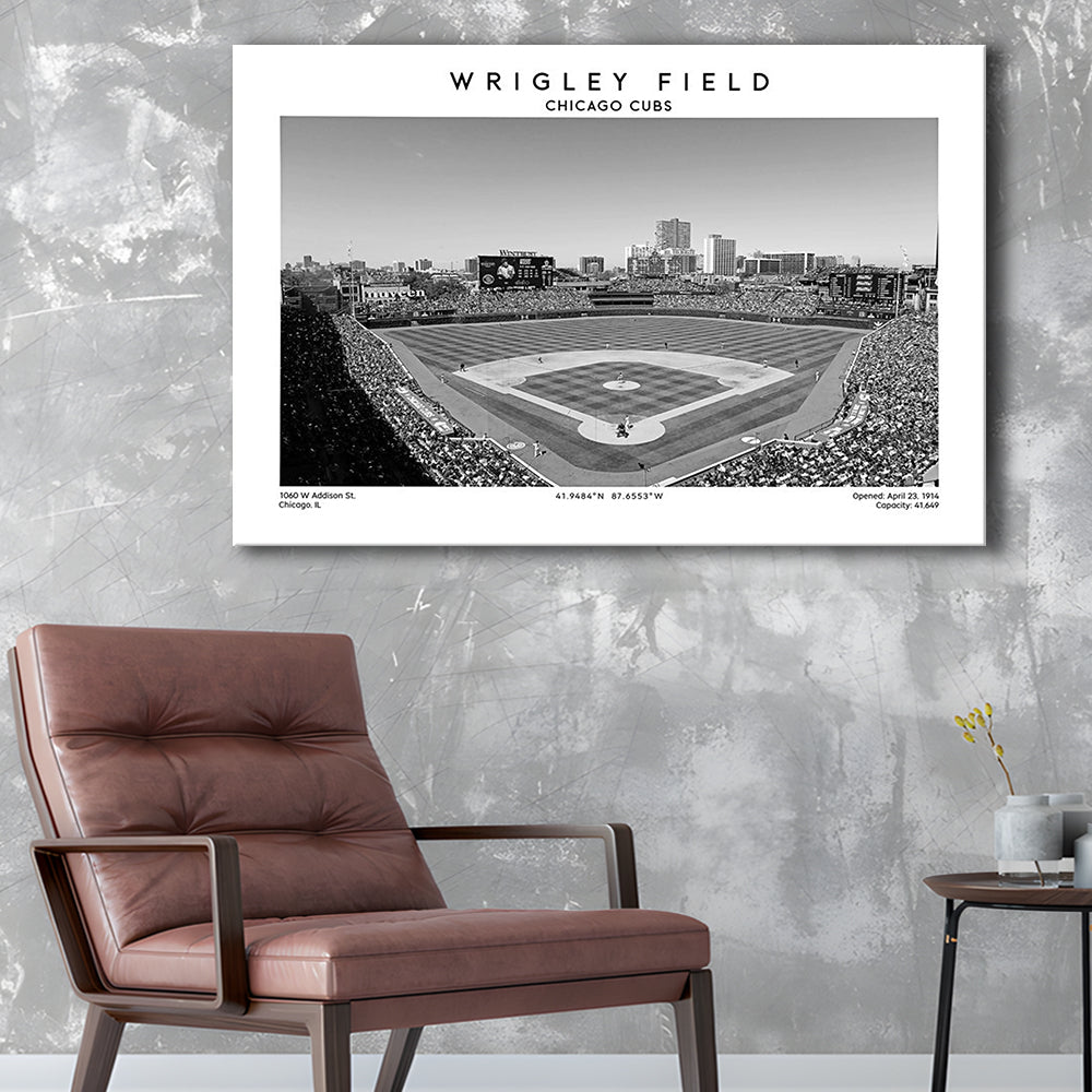 Wrigley Field Stadium Black And White, Chicago Cubs Baseball Stadium Wall Art Print, Canvas Print Wall Art, Man Cave Gift