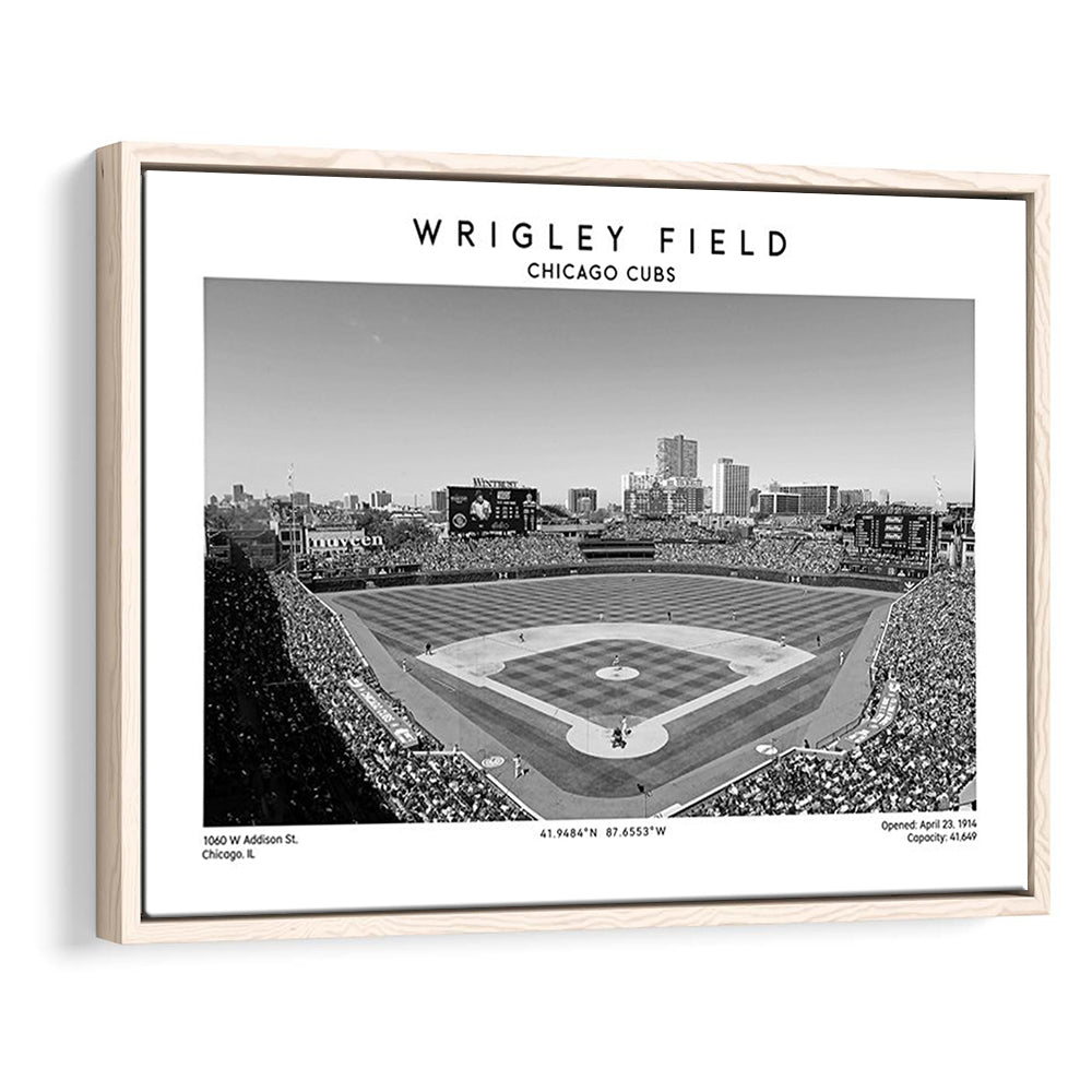 Wrigley Field Stadium Black And White, Chicago Cubs Baseball Stadium Wall Art Print, Framed Canvas Print Wall Art