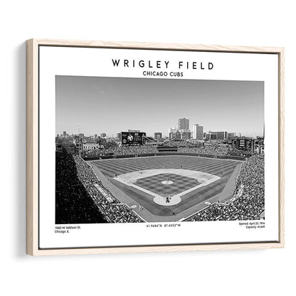 Wrigley Field Stadium Black And White, Chicago Cubs Baseball Stadium Wall Art Print, Framed Canvas Print Wall Art