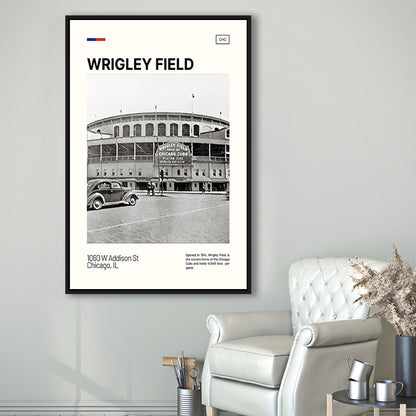 Wrigley Field Black and White Print, Chicago Cubs Stadium Canvas Art, Man Cave Gift, Floating Framed Canvas Print Wall Art