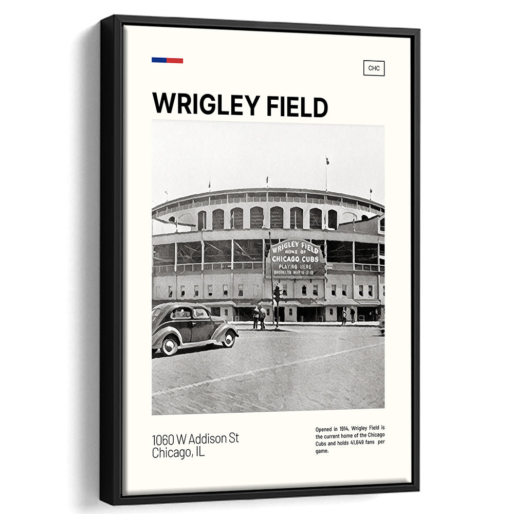 Wrigley Field Black and White Print, Chicago Cubs Stadium Canvas Art, Man Cave Gift, Floating Framed Canvas Print Wall Art