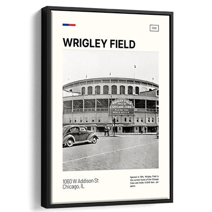 Wrigley Field Black and White Print, Chicago Cubs Stadium Canvas Art, Man Cave Gift, Floating Framed Canvas Print Wall Art