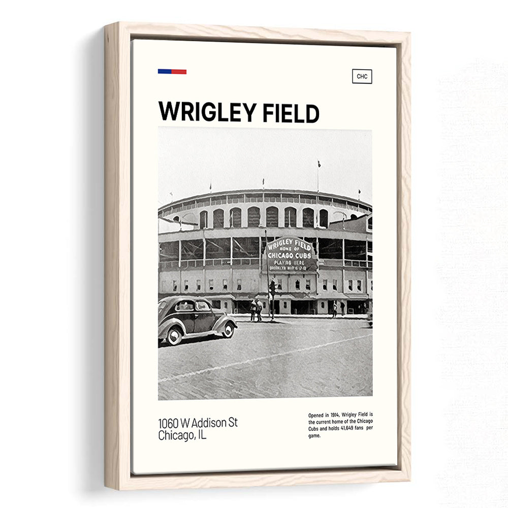 Wrigley Field Black and White Print, Chicago Cubs Stadium Canvas Art, Man Cave Gift, Floating Framed Canvas Print Wall Art