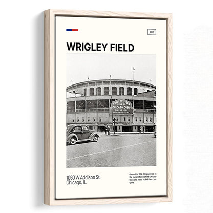 Wrigley Field Black and White Print, Chicago Cubs Stadium Canvas Art, Man Cave Gift, Floating Framed Canvas Print Wall Art