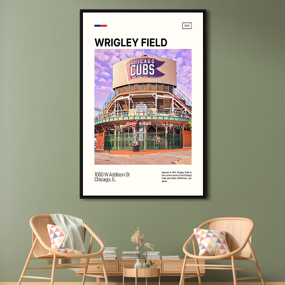 Wrigley Field Bleachers Print, Chicago Cubs Stadium Canvas Art, Man Cave Gift, Floating Framed Canvas Print Wall Art