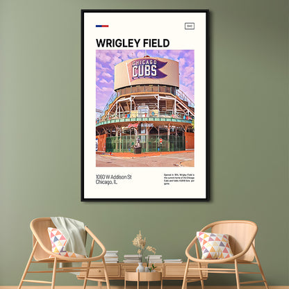 Wrigley Field Bleachers Print, Chicago Cubs Stadium Canvas Art, Man Cave Gift, Floating Framed Canvas Print Wall Art