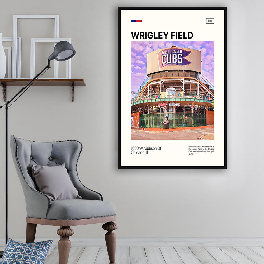 Wrigley Field Bleachers Print, Chicago Cubs Stadium Canvas Art, Man Cave Gift, Floating Framed Canvas Print Wall Art