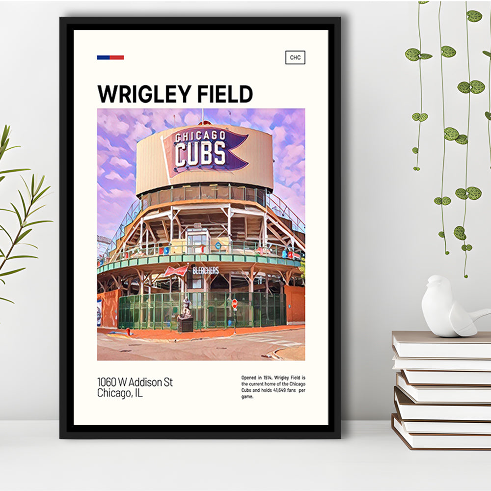 Wrigley Field Bleachers Print, Chicago Cubs Stadium Canvas Art, Man Cave Gift, Floating Framed Canvas Print Wall Art