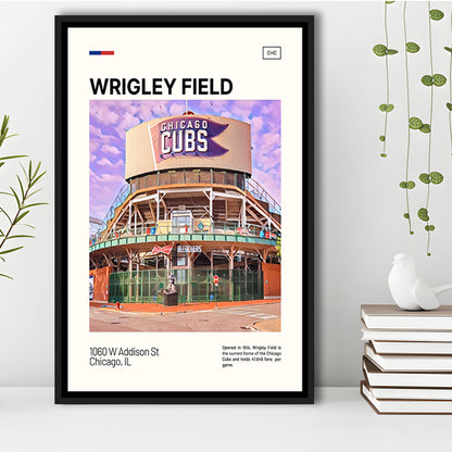 Wrigley Field Bleachers Print, Chicago Cubs Stadium Canvas Art, Man Cave Gift, Floating Framed Canvas Print Wall Art