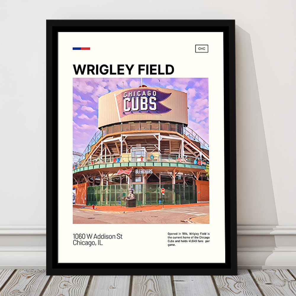 Wrigley Field Bleachers Print, Chicago Cubs Stadium Canvas Art, Man Cave Gift, Floating Framed Canvas Print Wall Art