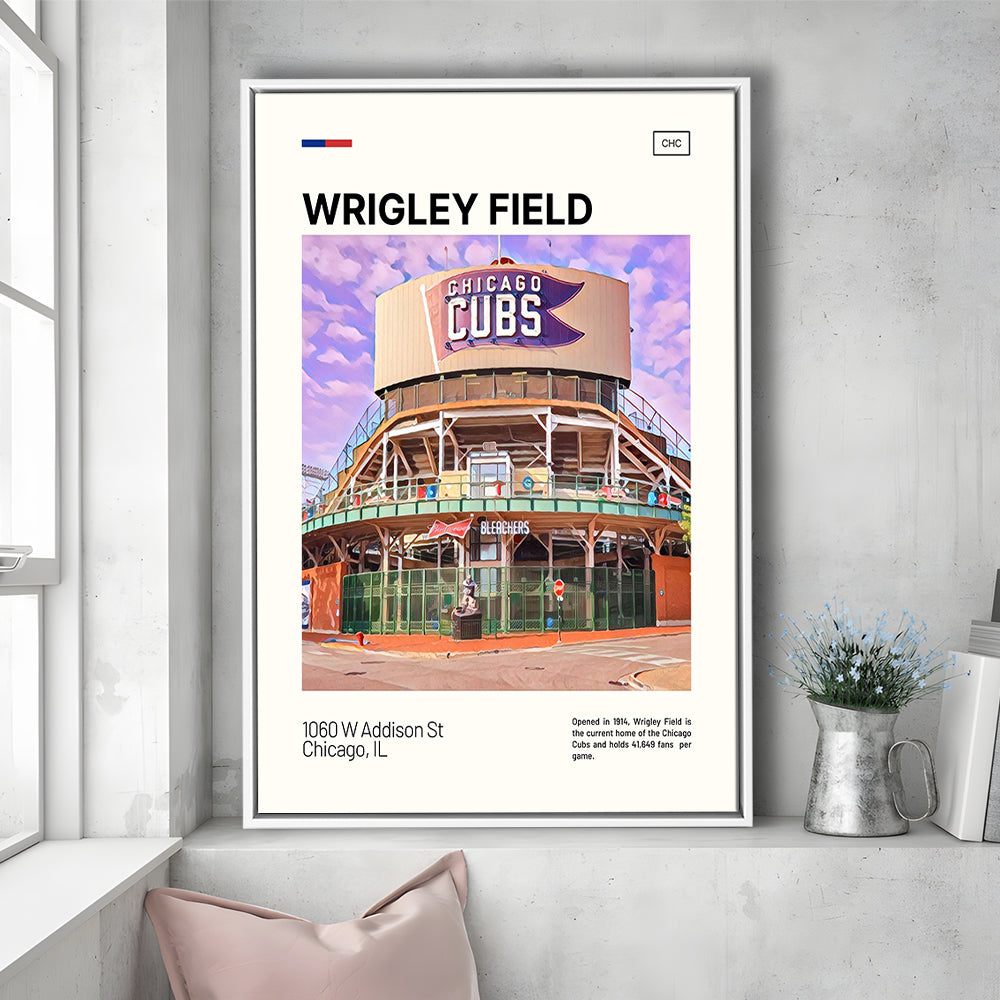Wrigley Field Bleachers Print, Chicago Cubs Stadium Canvas Art, Man Cave Gift, Floating Framed Canvas Print Wall Art