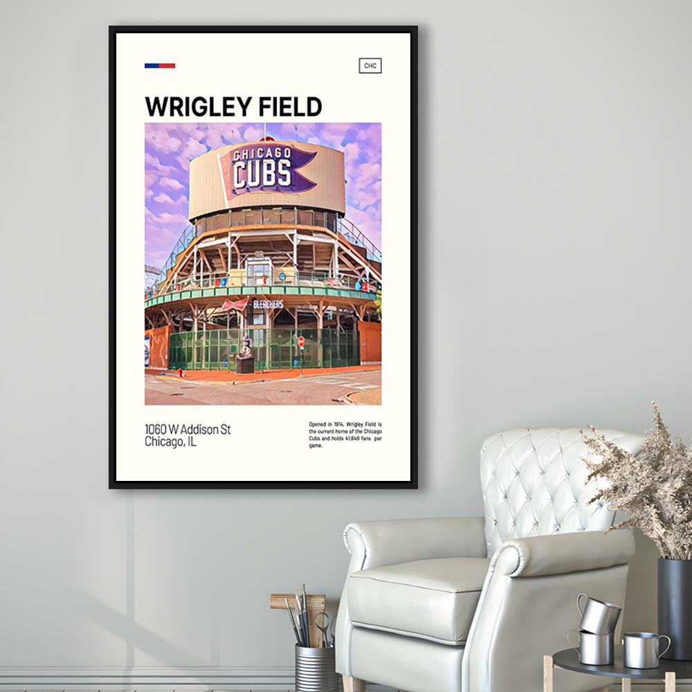 Wrigley Field Bleachers Print, Chicago Cubs Stadium Canvas Art, Man Cave Gift, Floating Framed Canvas Print Wall Art
