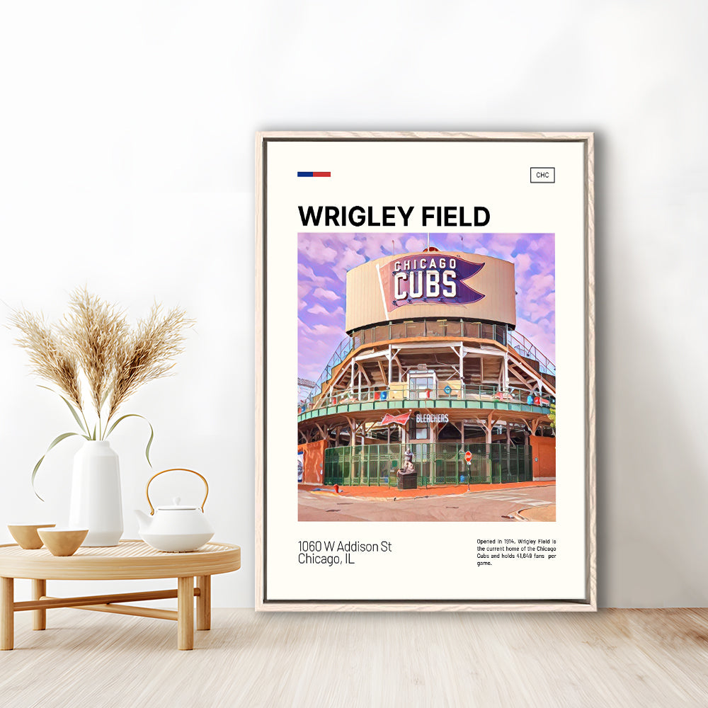 Wrigley Field Bleachers Print, Chicago Cubs Stadium Canvas Art, Man Cave Gift, Floating Framed Canvas Print Wall Art