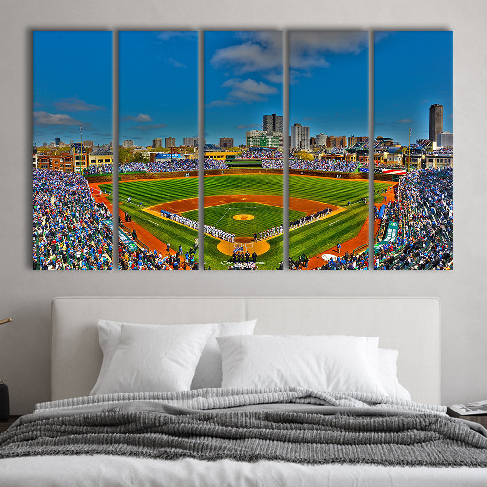 Wrigley Field Chicago, Stadium Canvas, Sport Art, 5 Panel B, Extra Large Canvas, Canvas Print Wall Art