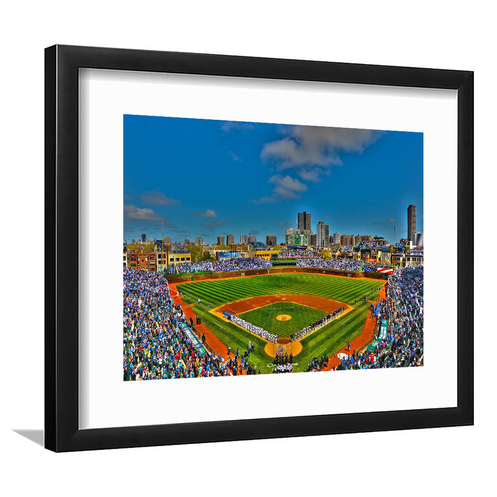 Wrigley Field Chicago, Stadium Canvas, Sport Art, Gift for him, White Border Framed Art Print Wall Decor