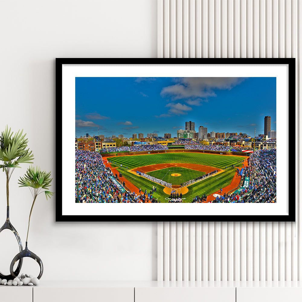 Wrigley Field Chicago, Stadium Canvas, Sport Art, Gift for him, White Border Framed Art Print Wall Decor