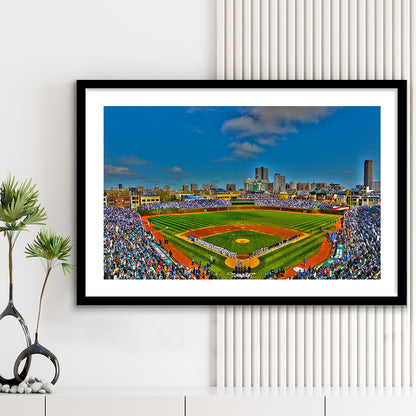 Wrigley Field Chicago, Stadium Canvas, Sport Art, Gift for him, White Border Framed Art Print Wall Decor