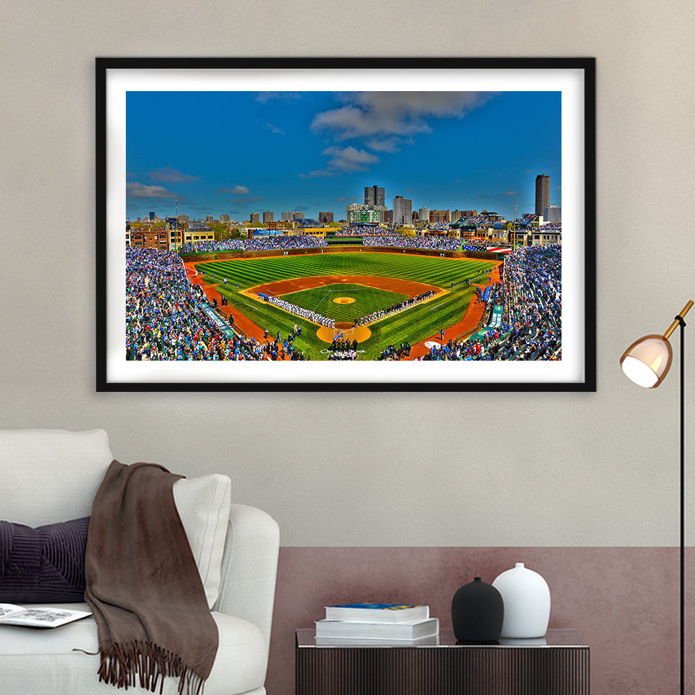 Wrigley Field Chicago, Stadium Canvas, Sport Art, Gift for him, White Border Framed Art Print Wall Decor